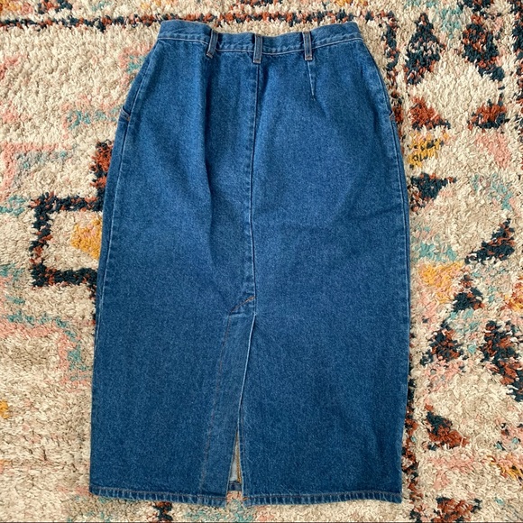 Vintage 80s High Rise Denim Midi Skirt - Picture 3 of 11